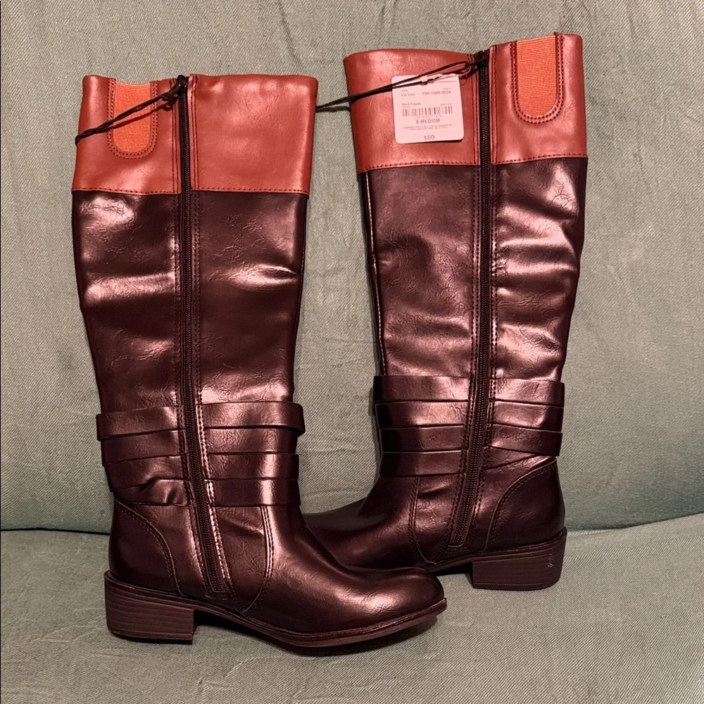 New St Johns Bay Womens Black Douglas Knee High Block Heel Riding size 6